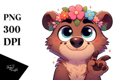 Playful Bear with Flower Crown, Vector Art PNG Product Image 1