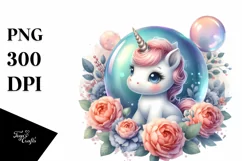 Baby Unicorn in Bubble | Watercolor Clipart Product Image 1