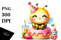 Vibrant Baby Bee on Party Hat PNG Product Image 1