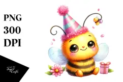 Vibrant Baby Bee on Party Hat PNG Product Image 1