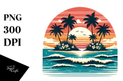 Retro Tropical Island Sunset PNG Product Image 1