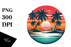 Retro Tropical Island Sunset CliparPNG Product Image 1