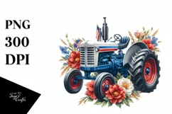Vintage Tractor Flowers USA Flag | Sublimation Clipart Product Image 1