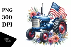 Vintage Tractor Flowers USA Flag | Sublimation Clipart Product Image 3