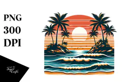 Retro Tropical Island Sunset PNG Product Image 1