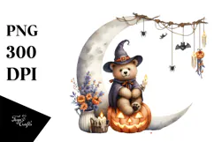 Halloween Bear on Moon PNG Product Image 1