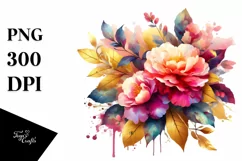 Vibrant Bouquet with Camellia and Gold Foil | Clipart Product Image 1