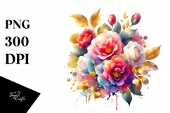 Vibrant Bouquet Gold Foil | Sublimation Clipart Product Image 1