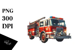 Vintage Dirty Fire Engine with USA Flag PNG Product Image 1