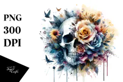 Grungy Flower Skull PNG Product Image 1