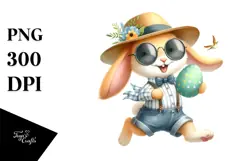 Goofy Bunny with Vintage Hat and Big Egg PNG Product Image 1