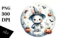 Washed Watercolor Bunny on a Moon PNG Product Image 1