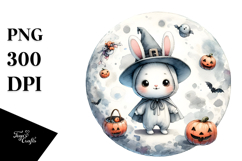 Washed Watercolor Bunny on a Moon PNG Product Image 1