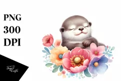 Colorful Cute Baby Otter Flower | Clipart Product Image 1
