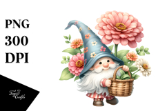 Floating Gnome with Zinnia PNG Product Image 1