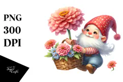Cute Gnome with Zinnia, PNG Product Image 1