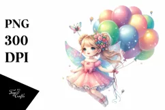 Colorful Cute Fairy Floating with Balloons | Sublimation | Product Image 3