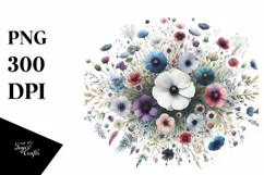 Centered Wild Flowers Watercolor Colorful | Clipart Product Image 1