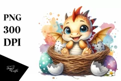 Colorful Baby Dragon in Egg Basket PNG Product Image 3