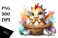 Colorful Baby Dragon in Egg Basket PNG Product Image 1