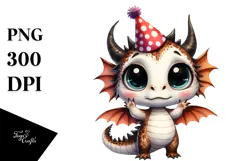 Baby Dragon in Party Hat | Sublimation | Clipart Product Image 1