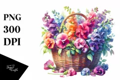 Watercolor Sweet Pea Basket Clipart Product Image 1