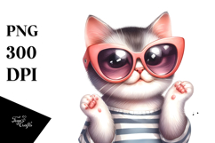 Playful Cat with Oversized Sunglasses PNG Product Image 1