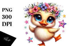 Crazy Vibrant Watercolor Baby Duck PNG Product Image 1