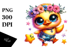 Baby Duck with Flower Crown and Star PNG Product Image 1