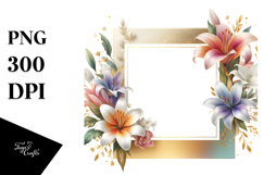 Colorful Horizontal Frame Gold Foil Lily Clipart Product Image 1