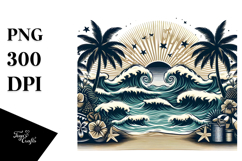 Vintage Tropical Beach Waves PNG Product Image 1