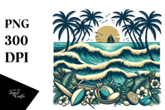 Vintage Tropical Beach Waves PNG Product Image 1