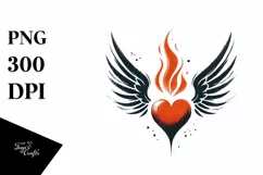 Simple Heart with Wings and Fire PNG Product Image 1