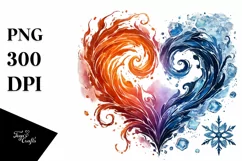 Simple Watercolor Heart Fire and Ice PNG Product Image 1