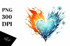 Simple Watercolor Heart Fire and Ice PNG Product Image 1