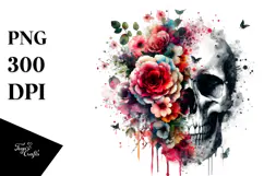 Grungy Flower Skull PNG Product Image 1