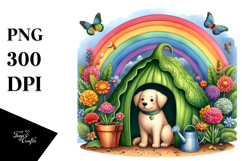 Colorful Flower Scene | Cute Dog House Clipart Product Image 1