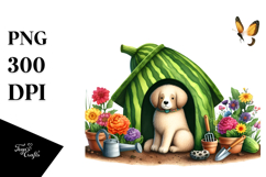 Colorful Flower Scene | Cute Dog House Clipart Product Image 1