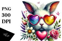 Colorful Bunny with Heart Sunglasses PNG Product Image 1