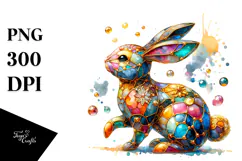 Colorful Bunny with Golden Insertions, Watercolor PNG Product Image 1