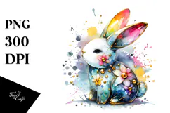 Colorful Bunny with Golden Insertions, Watercolor PNG Product Image 1