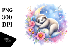 Vibrant Pastel Baby Sloth Sleeping on the Moon, High-Res PNG Product Image 1