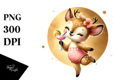 Deer in Beachwear Drinking Cocktail PNG Product Image 1