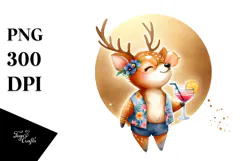 Happy Deer in Beachwear PNG Product Image 1