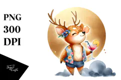 Happy Deer in Beachwear Drinking a Cocktail, PNG Product Image 1