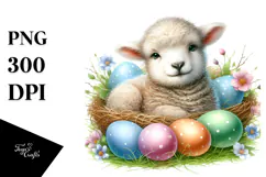 Digital Watercolor Adorned Baby Lamb PNG Product Image 1