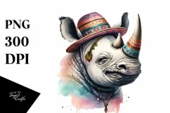 Smiling Rhino Portrait with Tongue Out | Boho Clipart Product Image 3