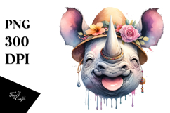 Smiling Rhino Portrait with Tongue Out | Boho Clipart Product Image 1