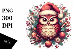 Vintage Christmas Owl PNG Product Image 1