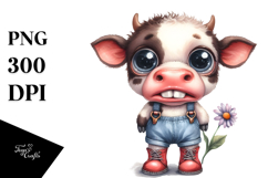 Watercolor Baby Cow Standing with Large Shoes Product Image 1